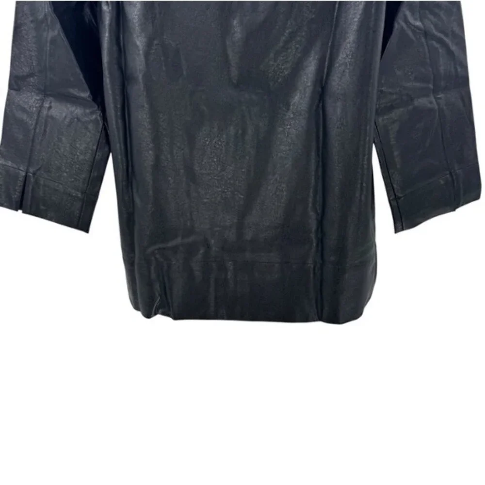 Tuckernuck NEW Black Faux Leather Chic Edgy Collared Margot Top Size S - Picture 10 of 13